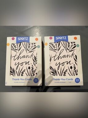 2 Spritz 24ct Black/White Floral Thank You Notes Card Set with Envelopes Blank